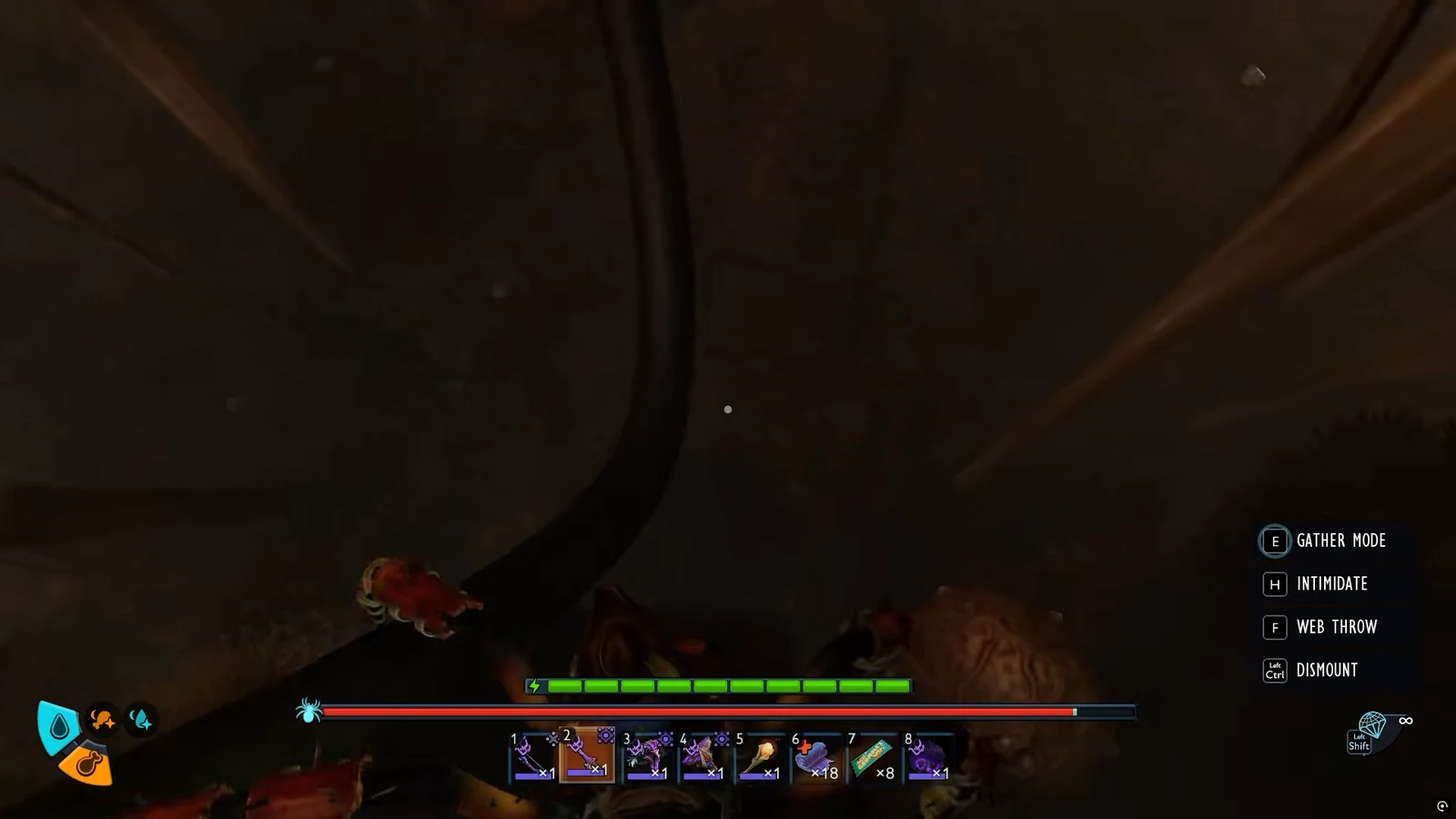 Gather Mode repair prompt highlighted while repairing the cable in the central cavern