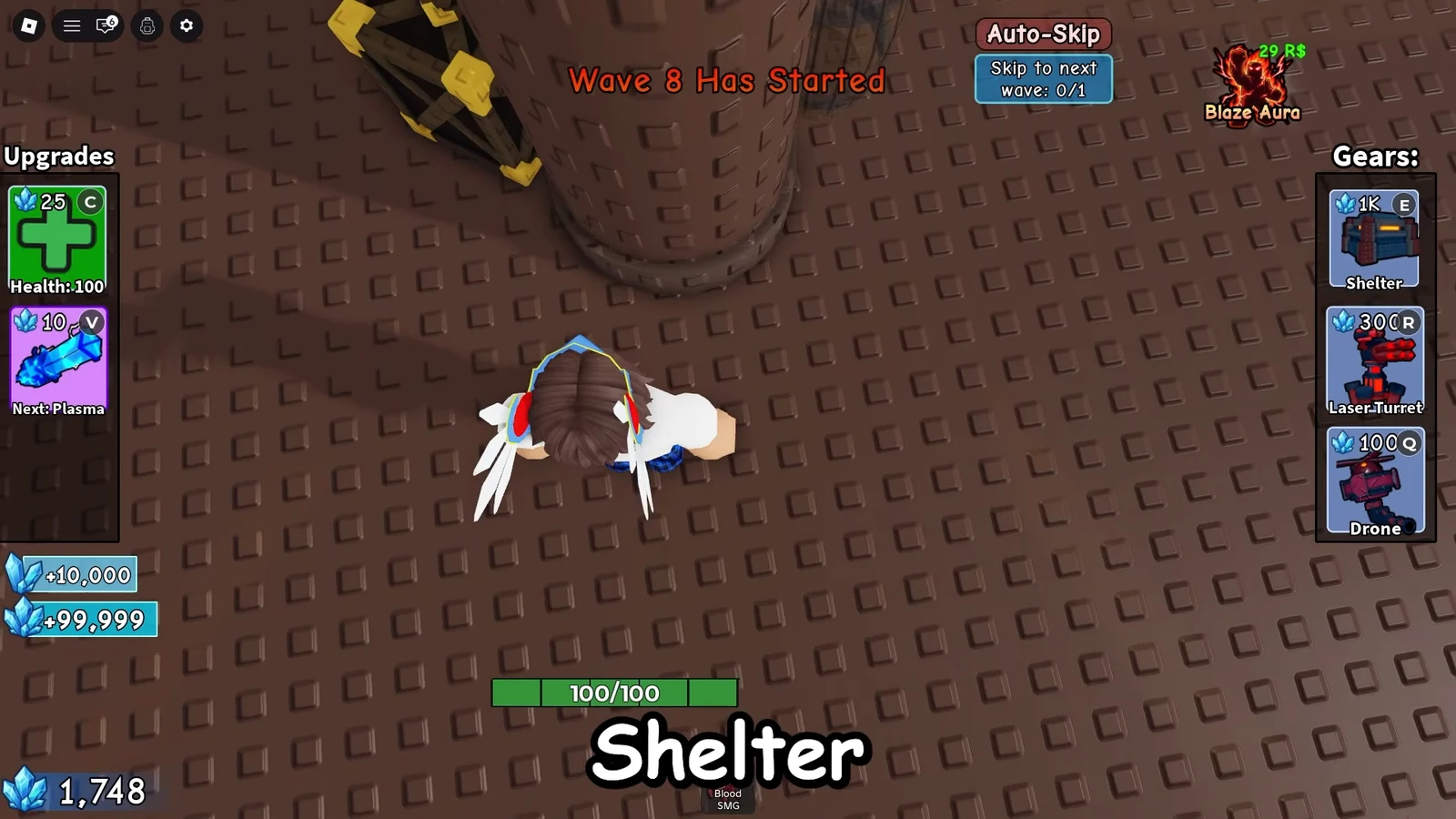 Wave 8 Shelter at full 100 health with Shelter, Laser-Turret, and Drone ready