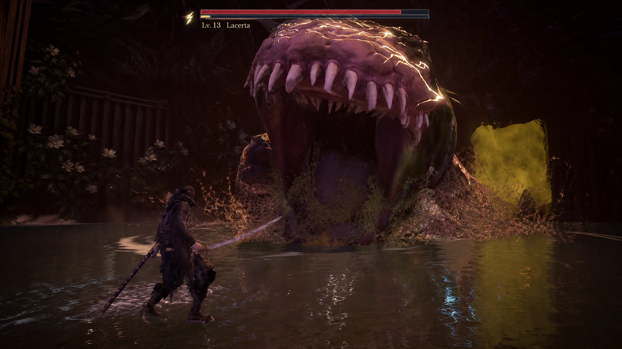 Emma dodges as Lacerta lunges at her from underground in Beast of Reincarnation