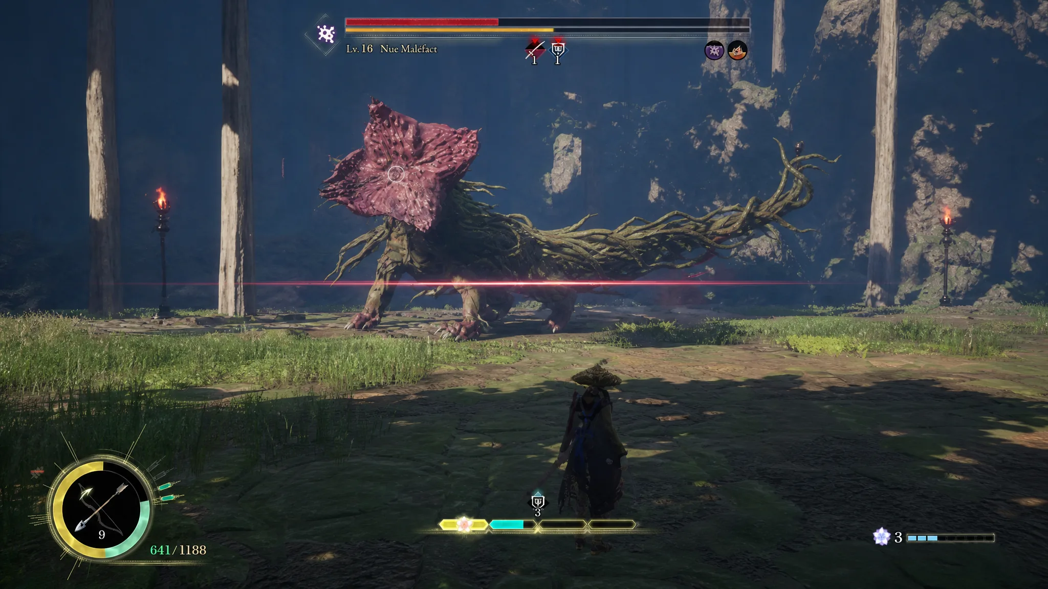 The Nue Malefact extends a root from its tail to try and attack Emma in Beast of Reincarnation