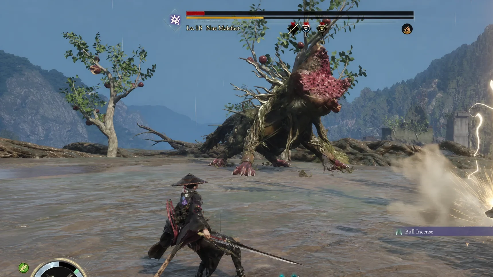 Nue Malefact conjures lightning bolts next to Emma in Beast of Reincarnation