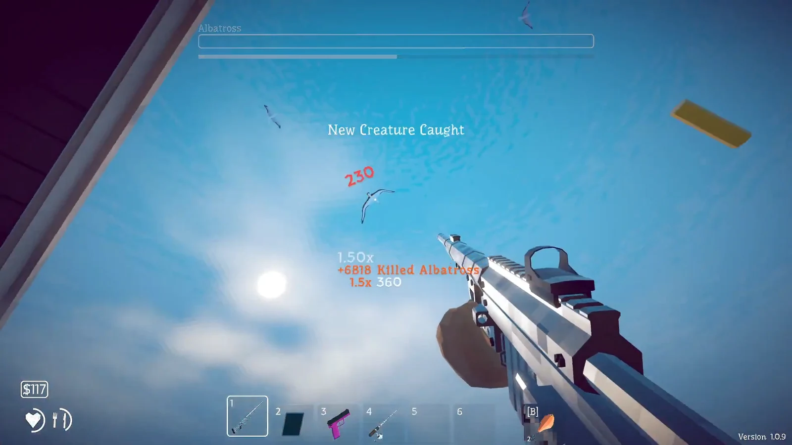 New Creature Caught notification for the Albatross appears after the killing shot lands
