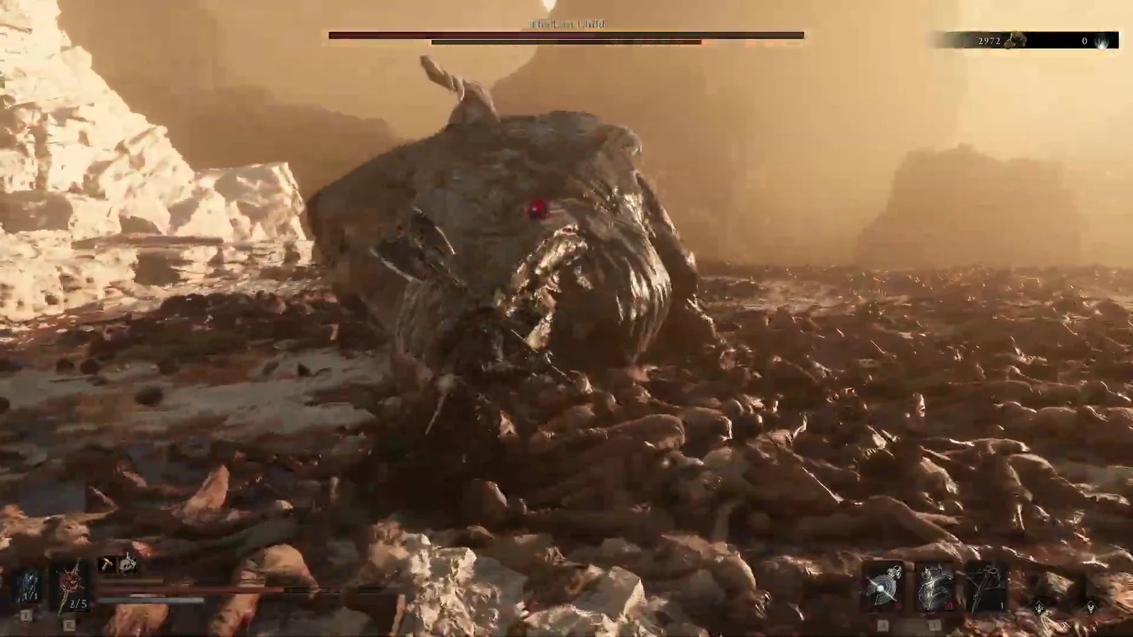The Lost Child locked on with its health bar nearly emptied as the player keeps attacking