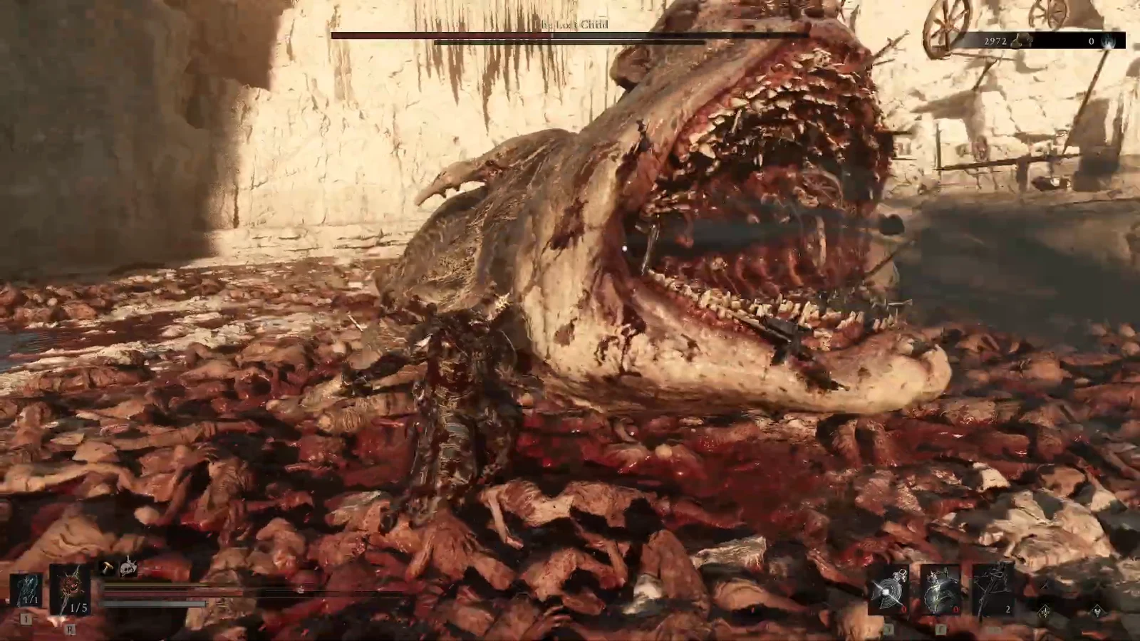 Attacking the Lost Child from its side while the boss health bar sits at the top of the screen