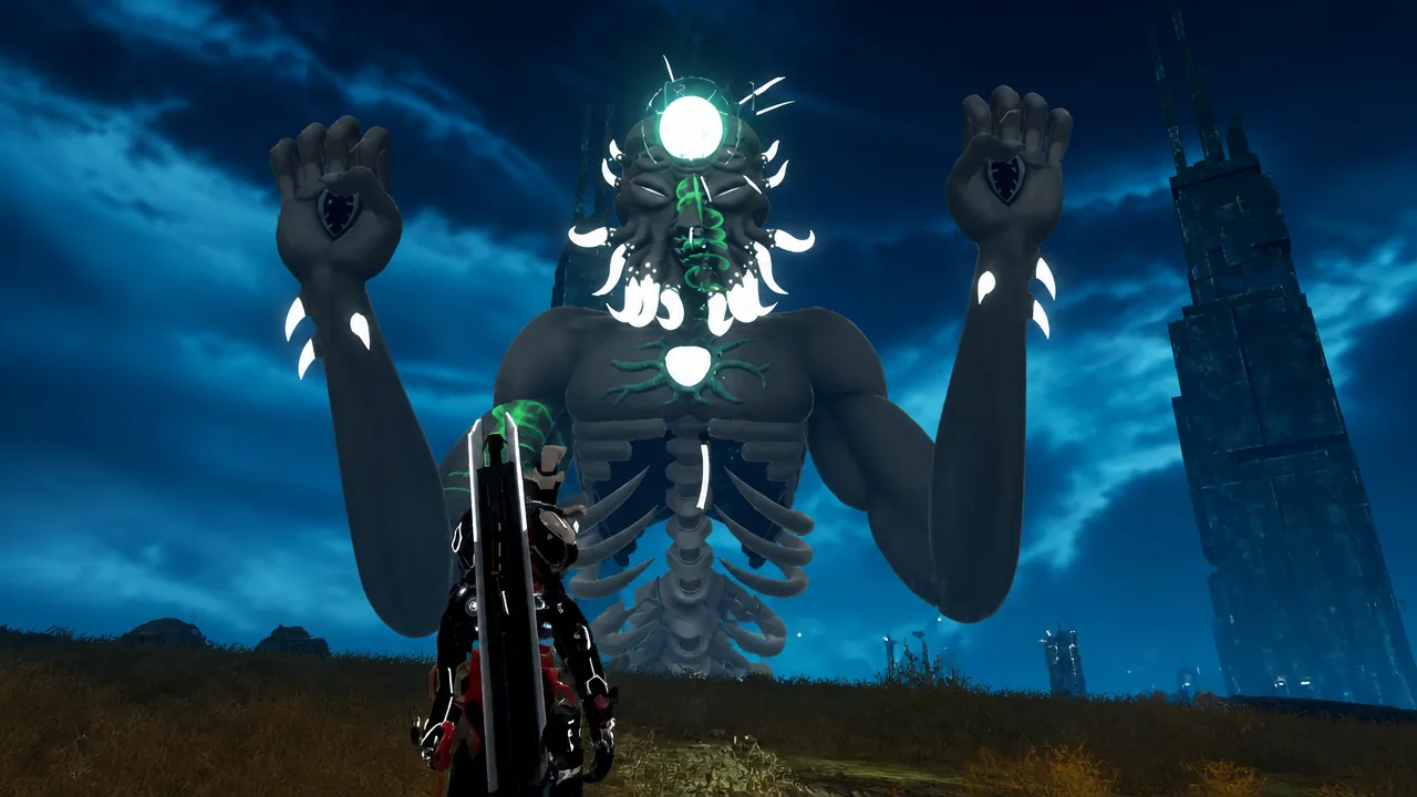 Player targeting one of the Moon Lord's hand cores while the raid party attacks