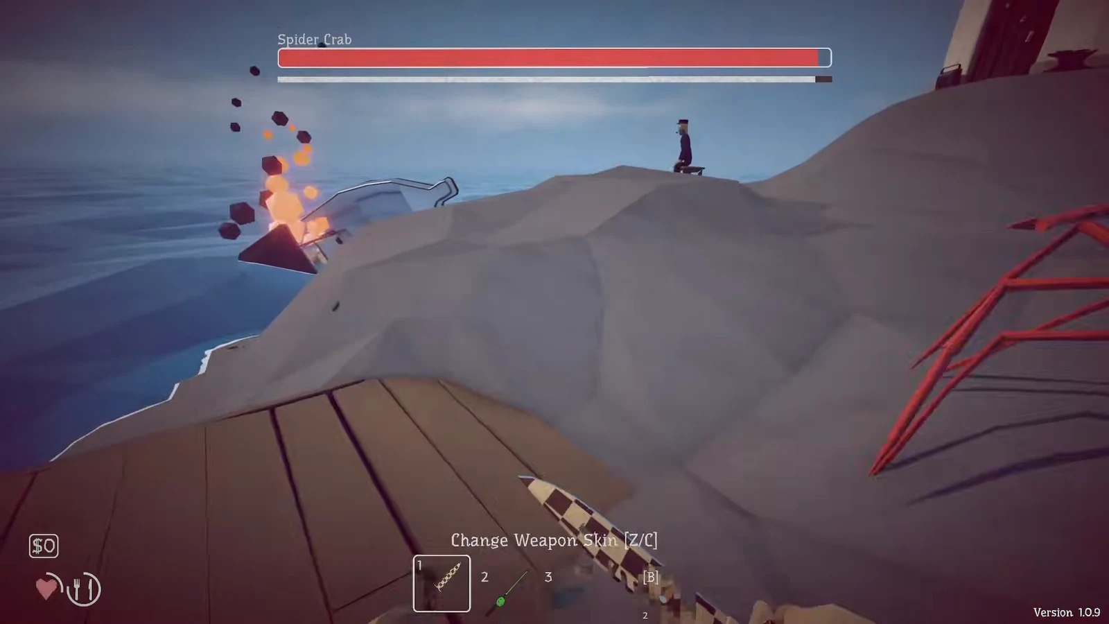 Spider Crab boss with its health bar almost empty during the melee fight