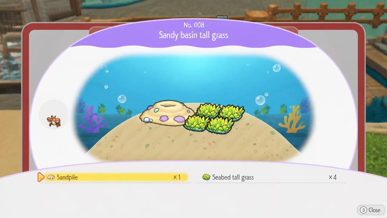 sandy basin tall grass habitat recipe pokopia