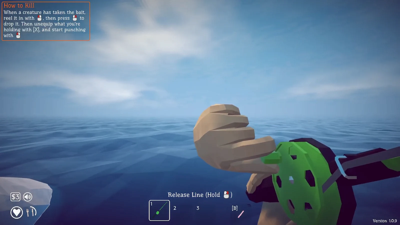 How to Kill tutorial showing the Release Line prompt while a baited creature is reeled in