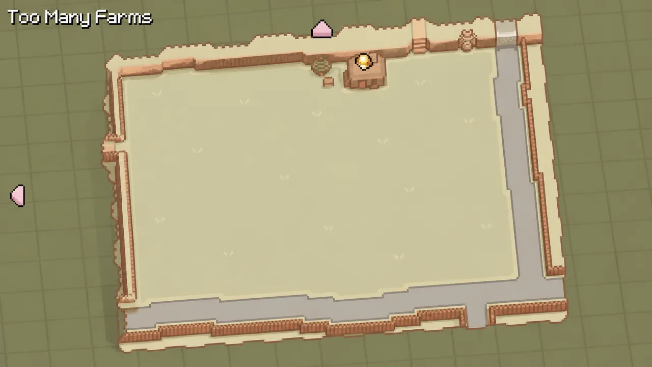An open farm plot in Fields of Mistria with a glowing placement marker highlighted