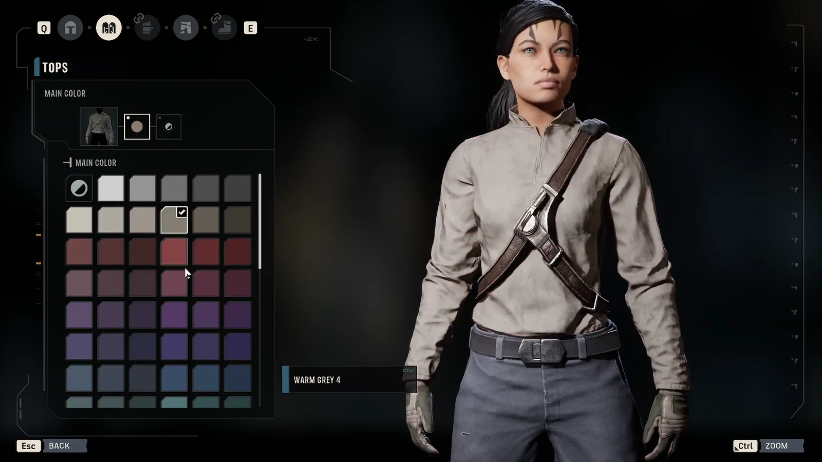 Main Color palette open on a top, with a warm grey swatch selected