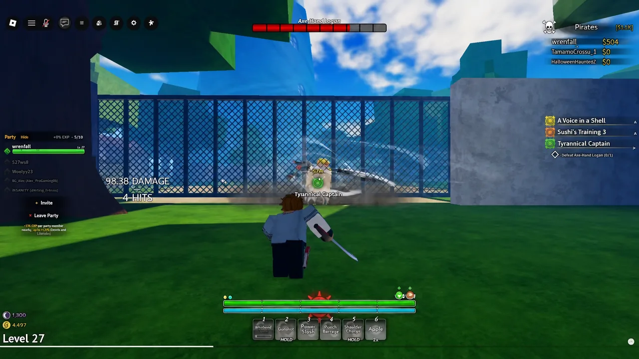 Player hitting Axe Hand Logan during the Tyrannical Captain encounter from a safe position