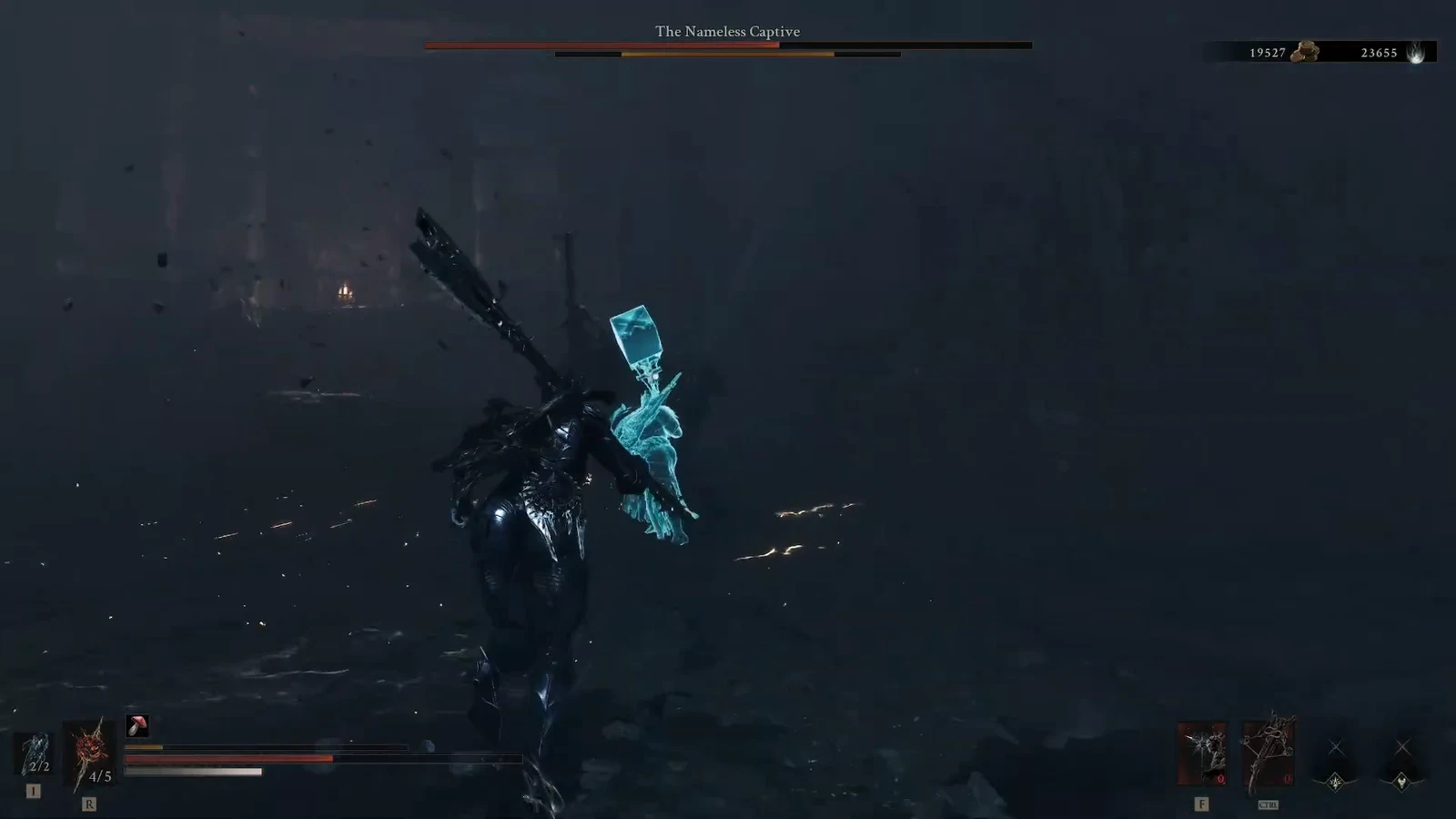 Player attacking The Nameless Captive with the boss health bar visible at the top