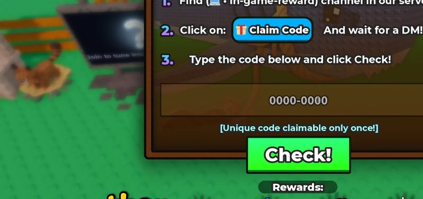 The Community Rewards code field with a placeholder and a green Check button