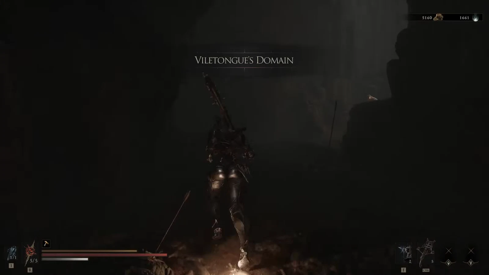 The Viletongue's Domain area title appears on screen as the player moves through a dark passage