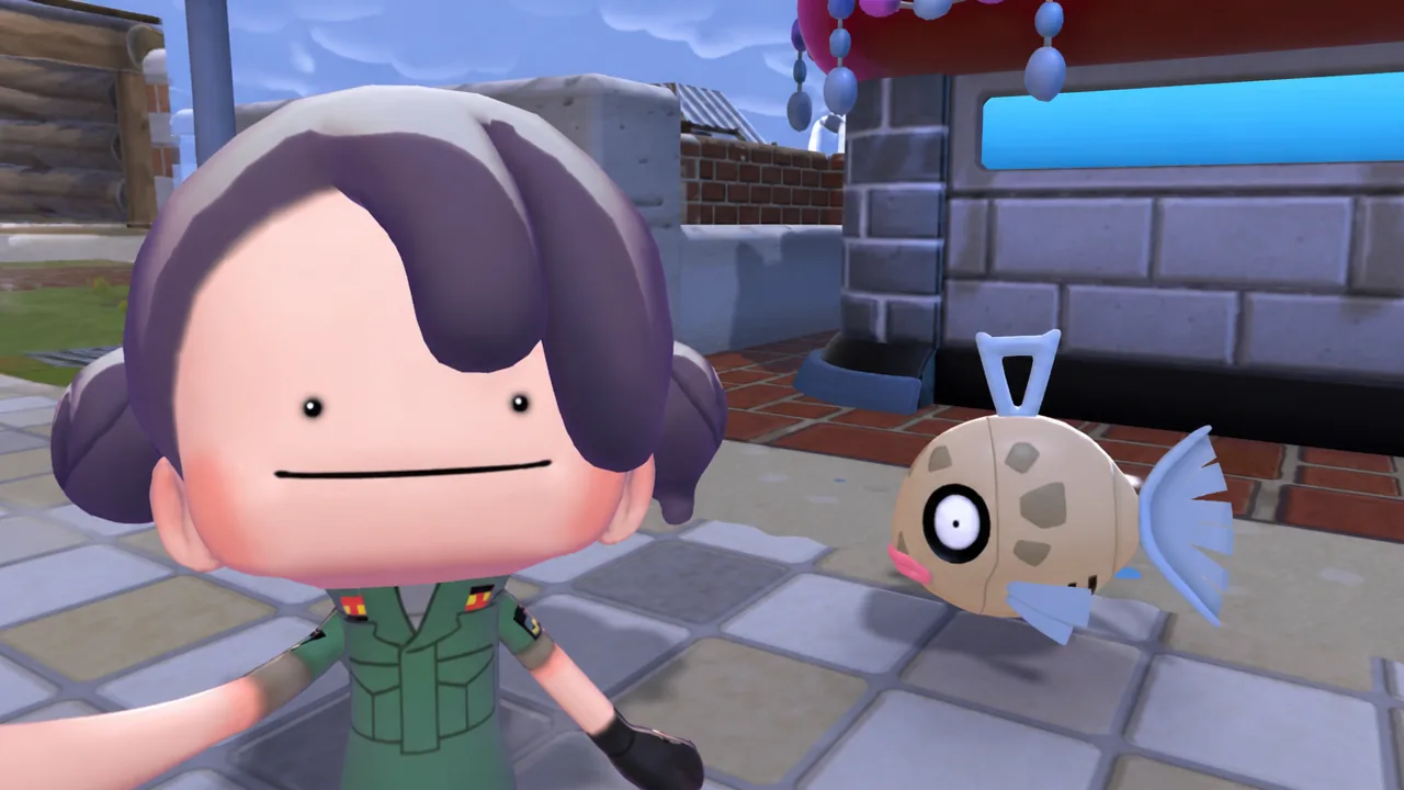 Taking selfie with feebas in pokopia