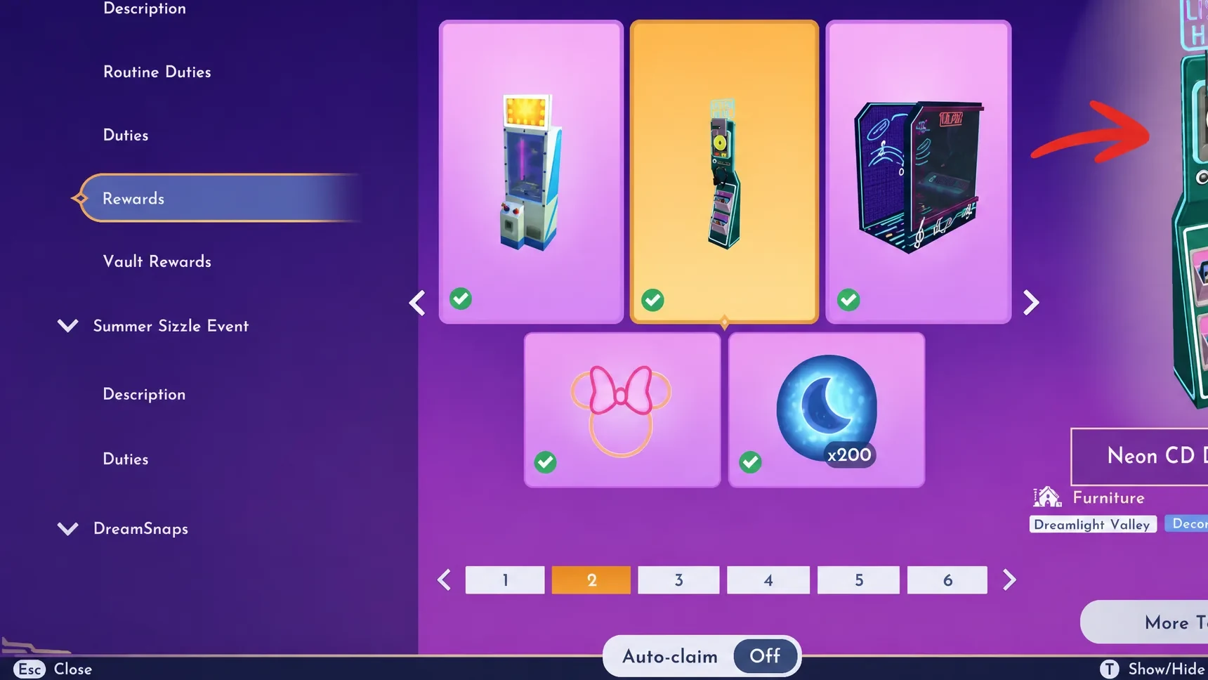 Neon CD Demo Player marked in Disney Dreamlight Valley