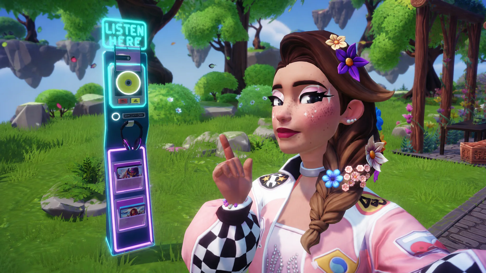Taking picture with Neon CD Demo Player in Disney Dreamlight Valley