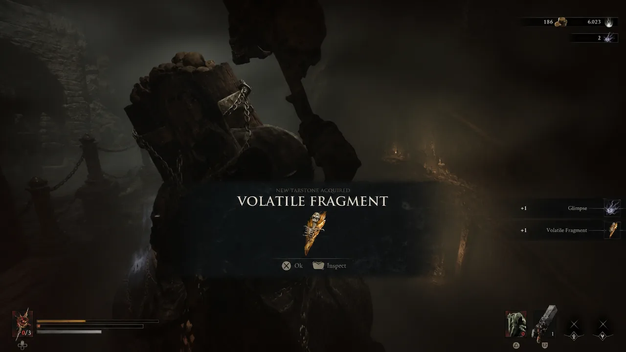 New Tarstone Acquired notification showing the Volatile Fragment reward