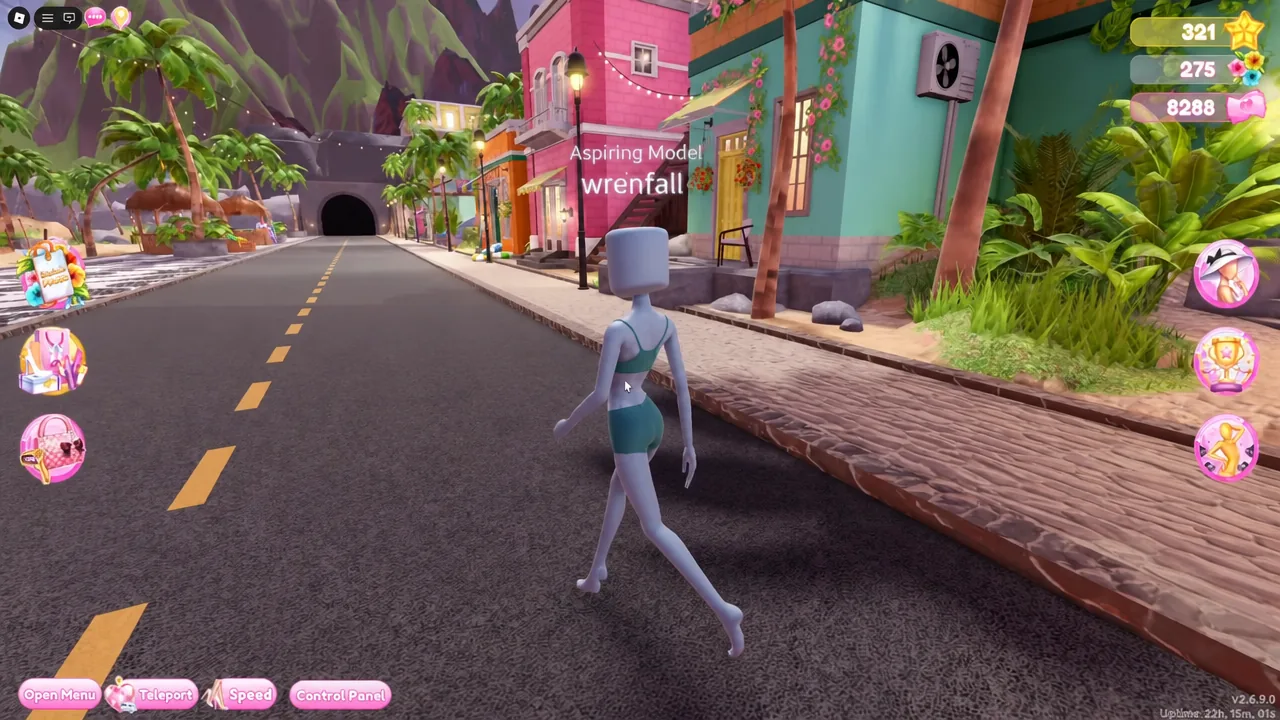 Avatar walking down the town street where the lanterns are located in Dress to Impress