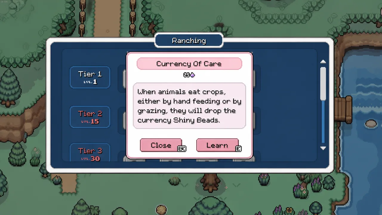 Ranching skill menu with Currency Of Care selected and the Learn button available