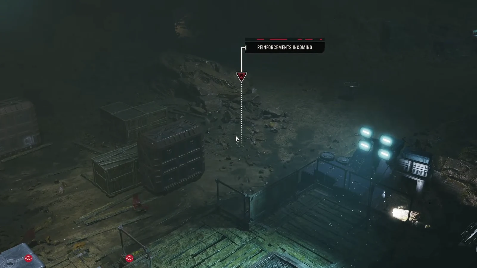 Reinforcements incoming warning with a red drop marker showing the enemy landing zone