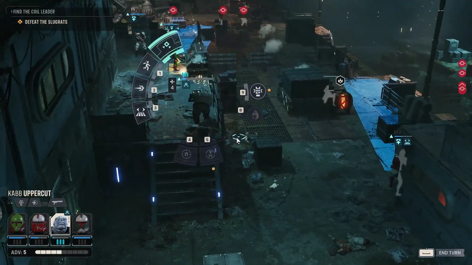 KABB Uppercut highlighted in the ability wheel with a nearby enemy selected
