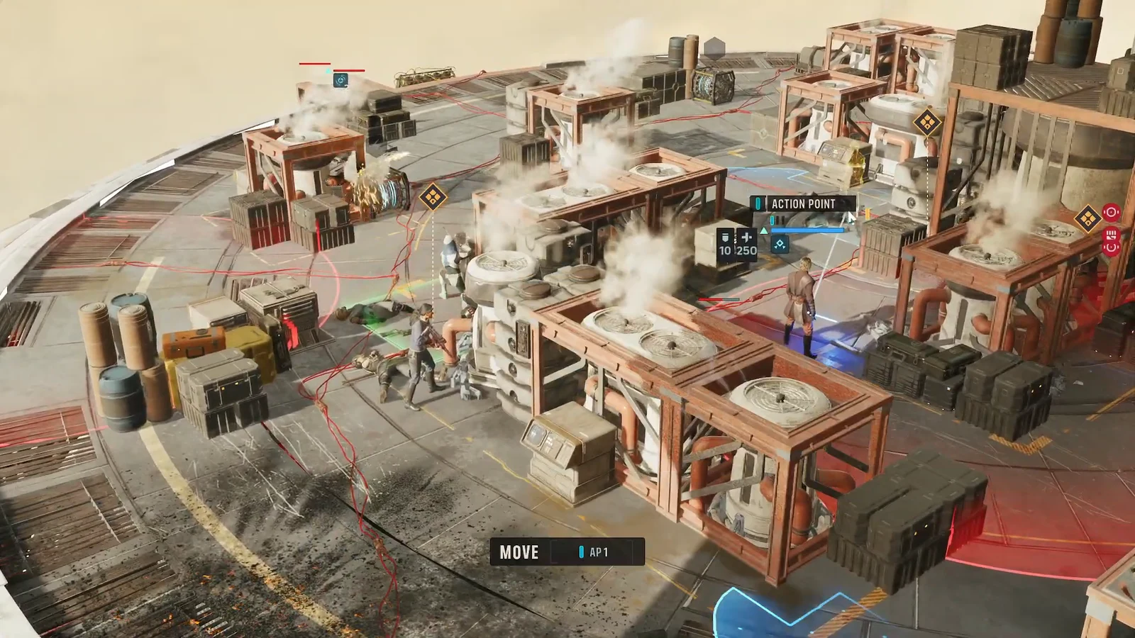 Action point meter showing a MOVE AP1 prompt during the disarm run