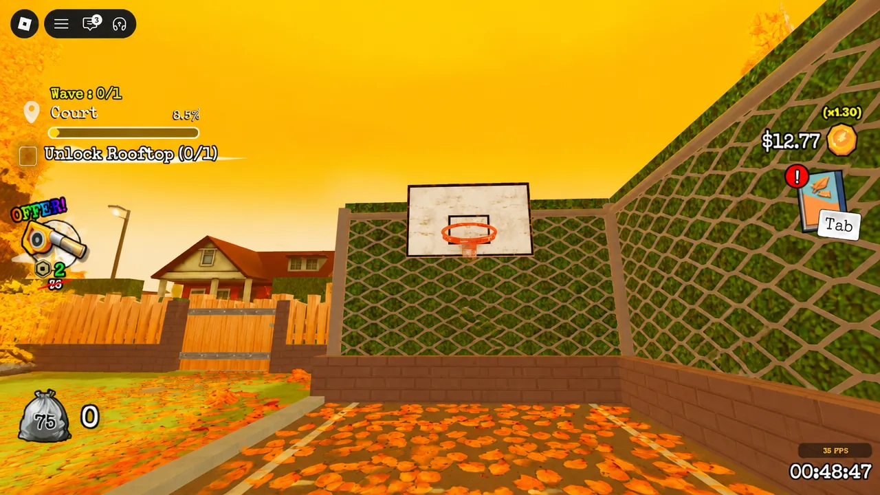 Player lined up on the Court zone aiming at the basketball hoop in Clean all the Leaves