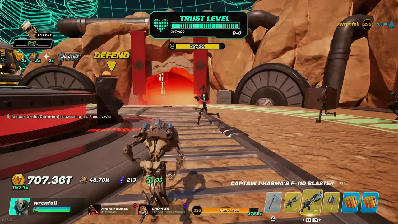 DEFEND objective marker highlighted while holding the Sandcrawler during a later event stage