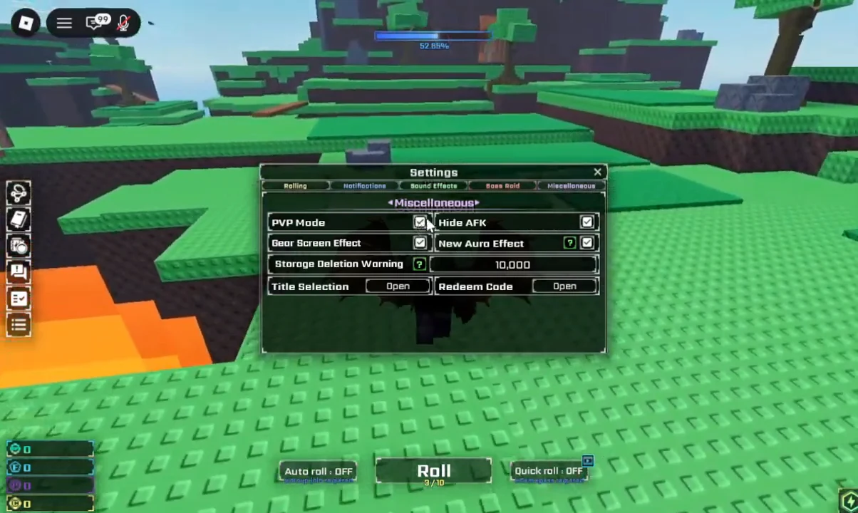 Settings reopened on the Miscellaneous tab with the PVP Mode checkbox showing as checked