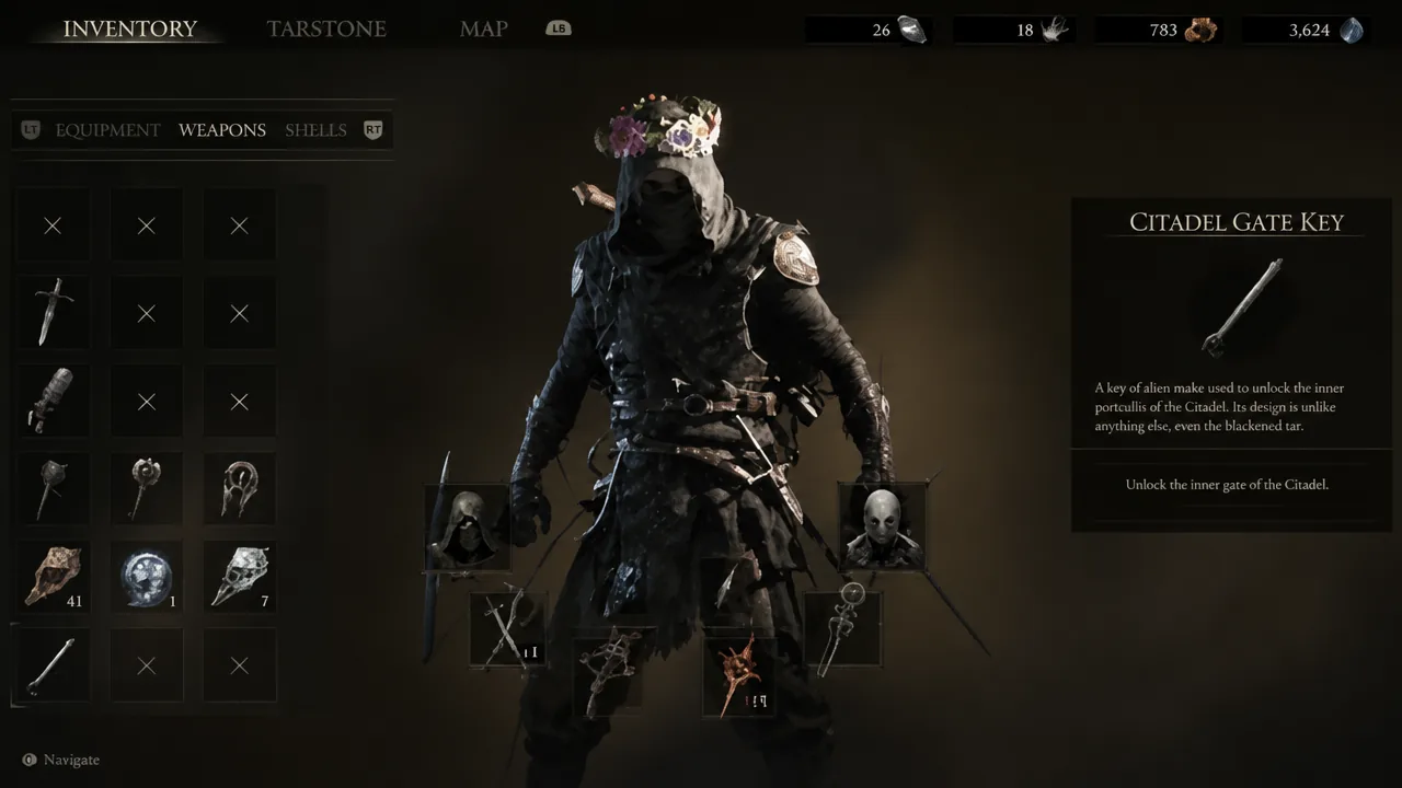 Inventory screen showing the Citadel gate item selected with its unlock description