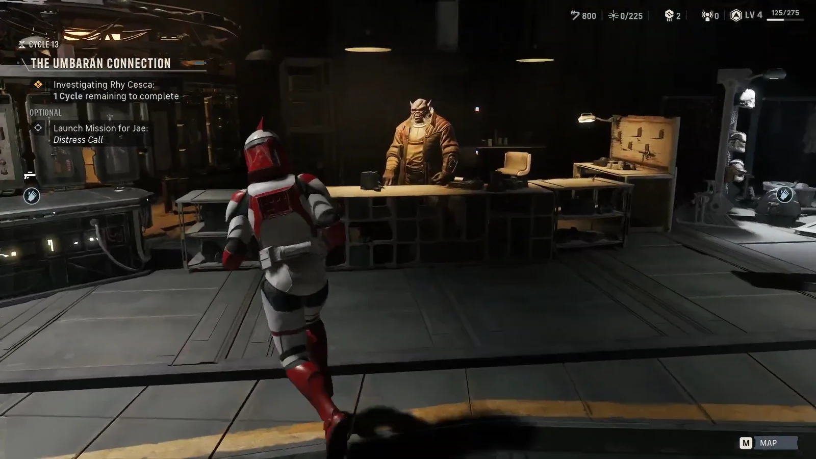 Walking through the base during The Umbaran Connection objective toward a mission NPC