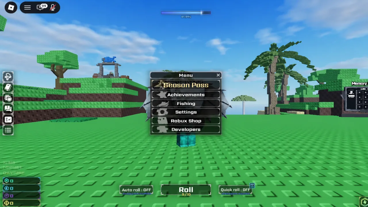 The Season VIII RNG Pass reward track and the Fish Storage screen in Sol's RNG