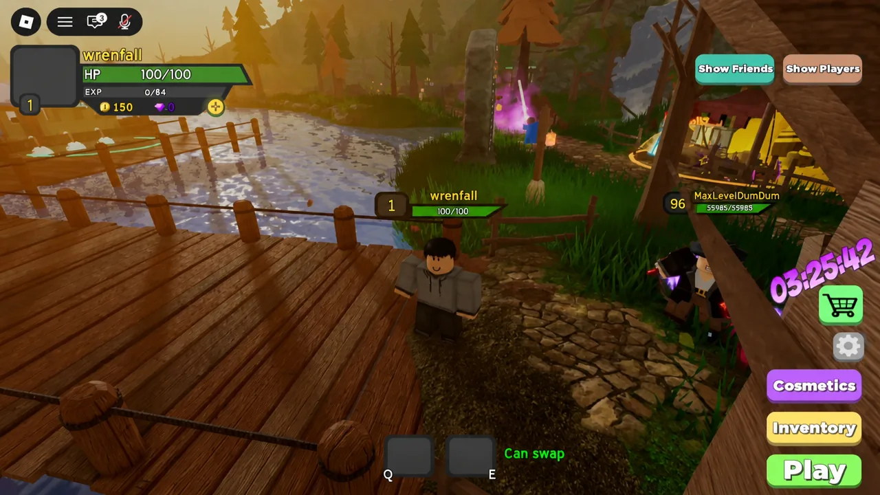 Lobby screen with the Play button on the right ready to start a dungeon run