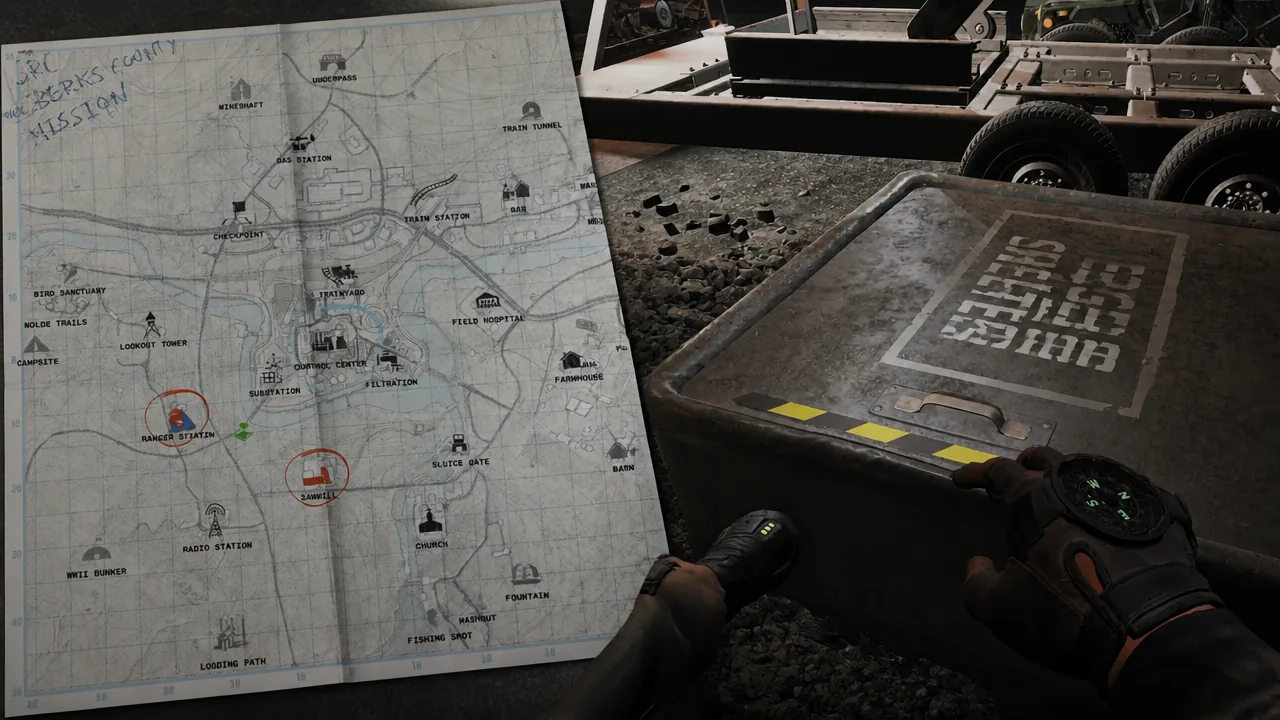 Open in-game map with circled Ranger Station and Zawali locations as the player navigates