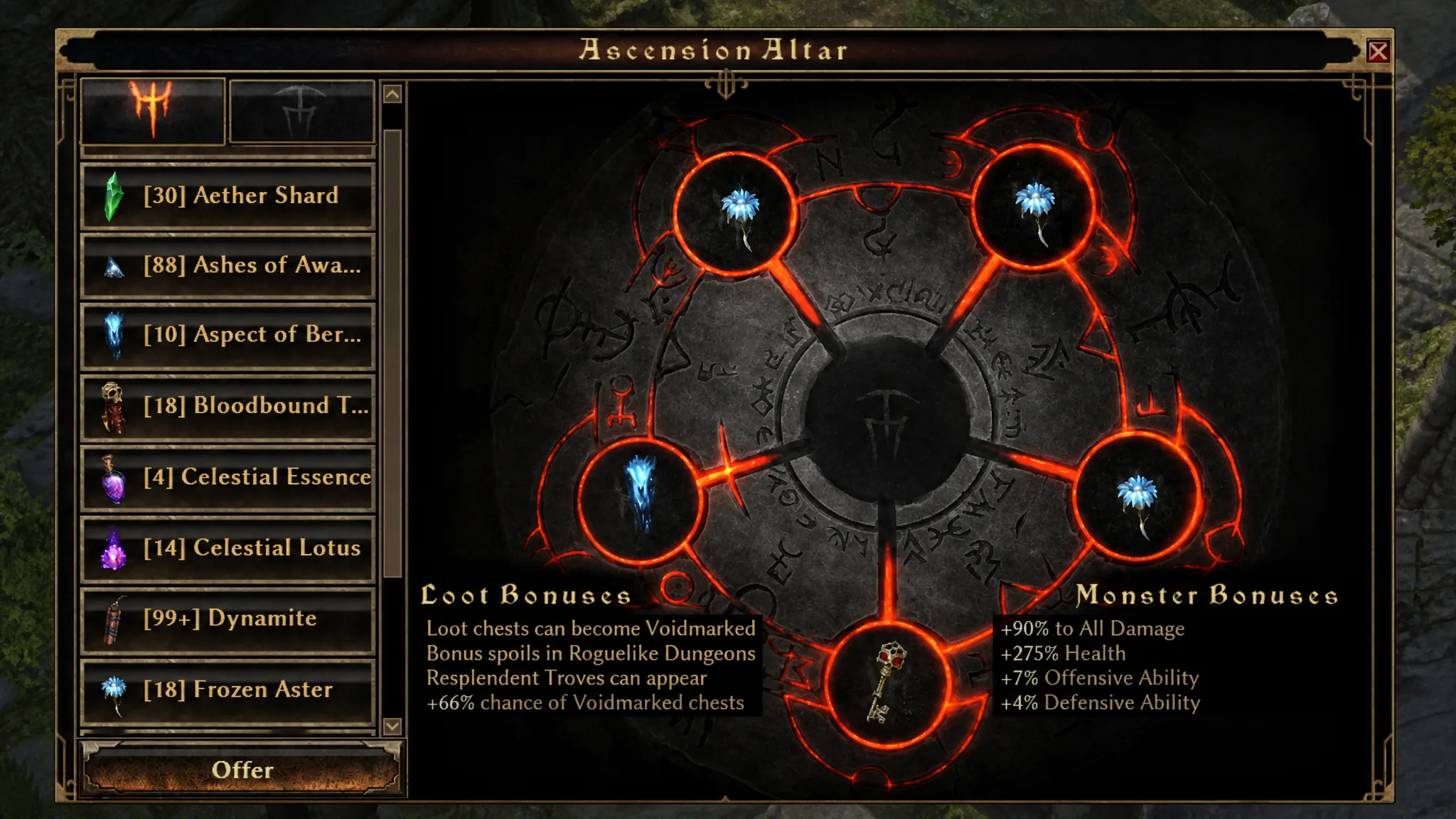 Grim Dawn Fangs of Asterkarn Voidmarked Chests Best Farm Ascension Altar Combo