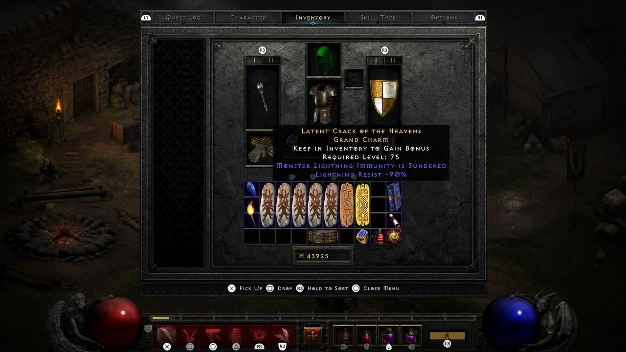 Latent Crack of the Heavens Grand Charm tooltip shown in the inventory screen