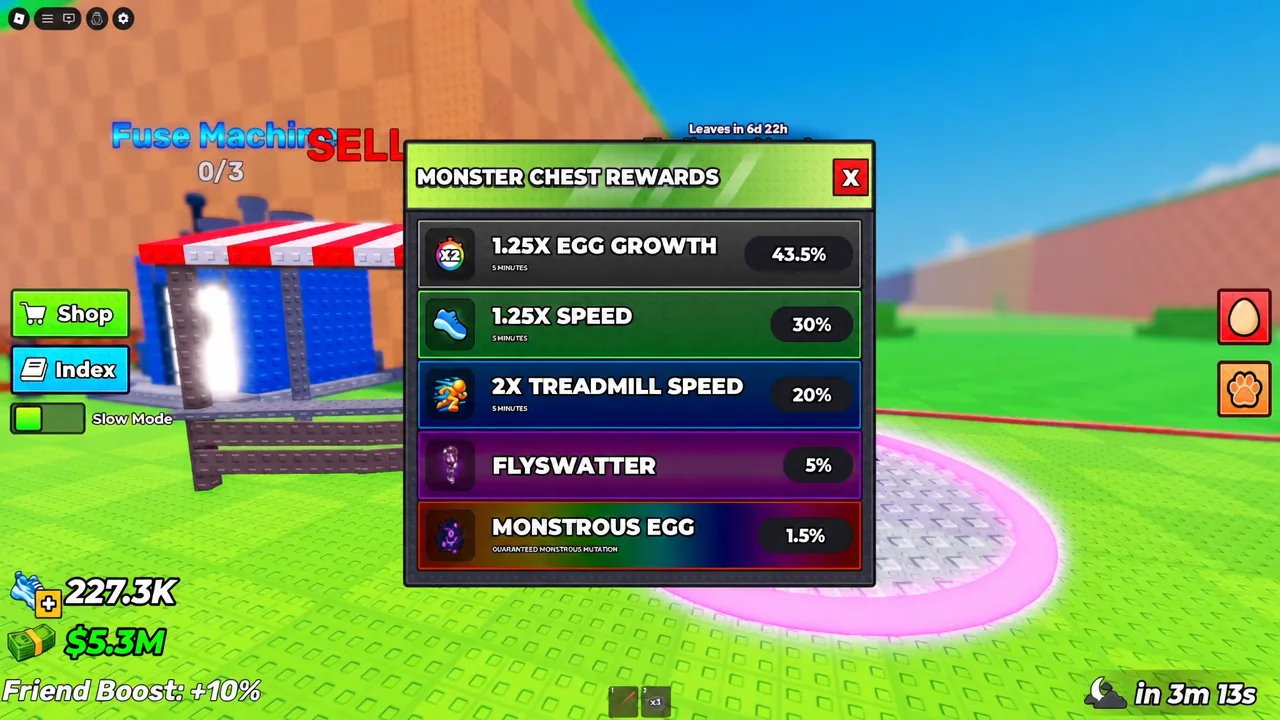 Monster Chest rewards list with the 1.25X Speed bonus highlighted