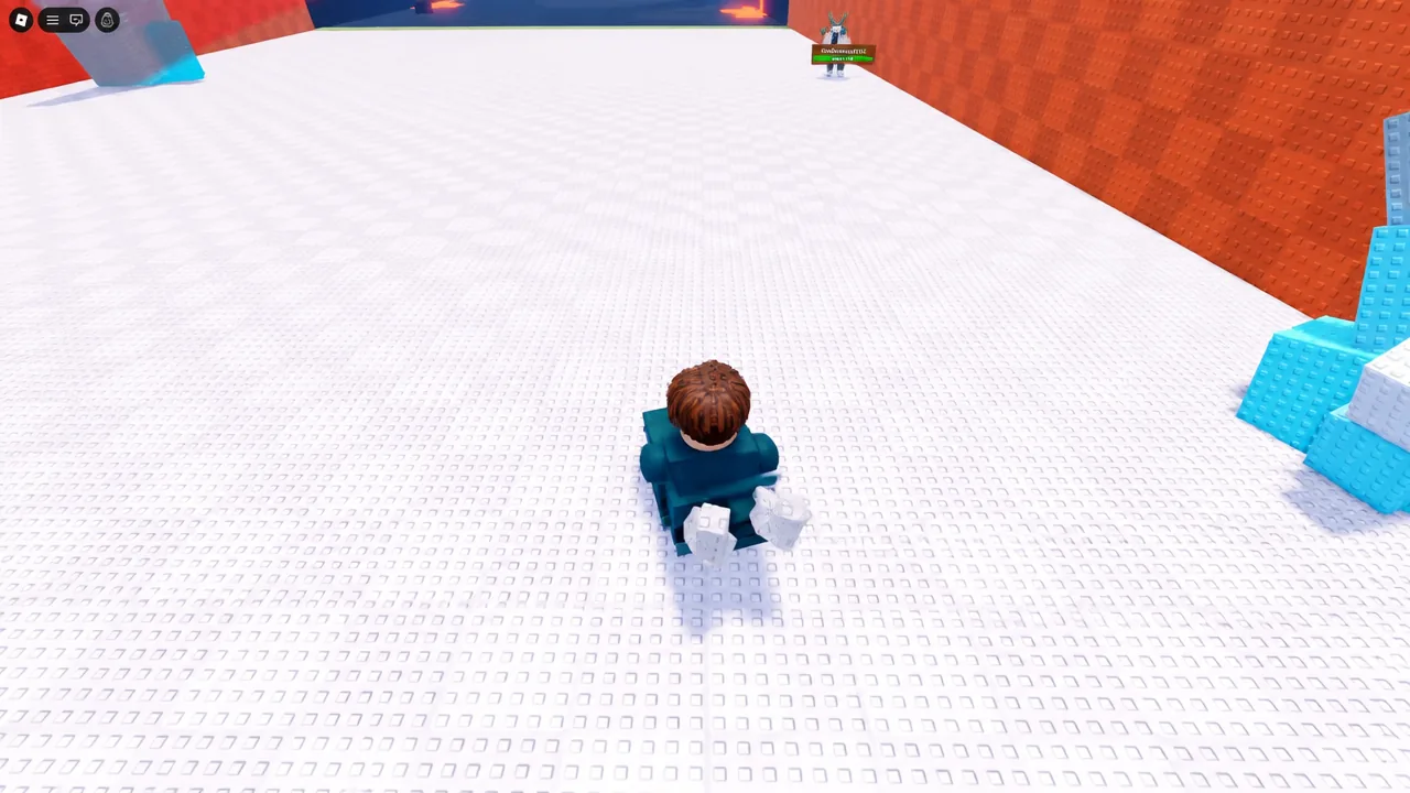 Player avatar sprinting across open ground away from a pursuing guardian