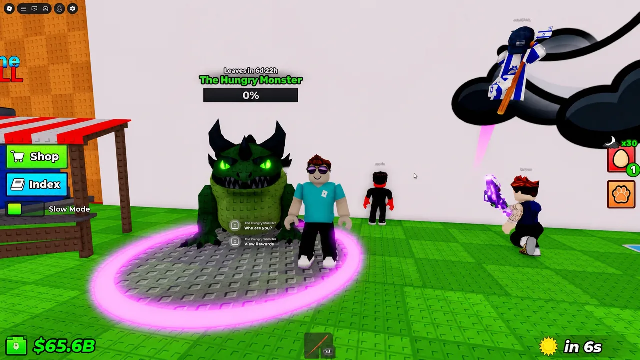 The Hungry Monster interaction prompt in Steal an Egg showing the View Rewards option