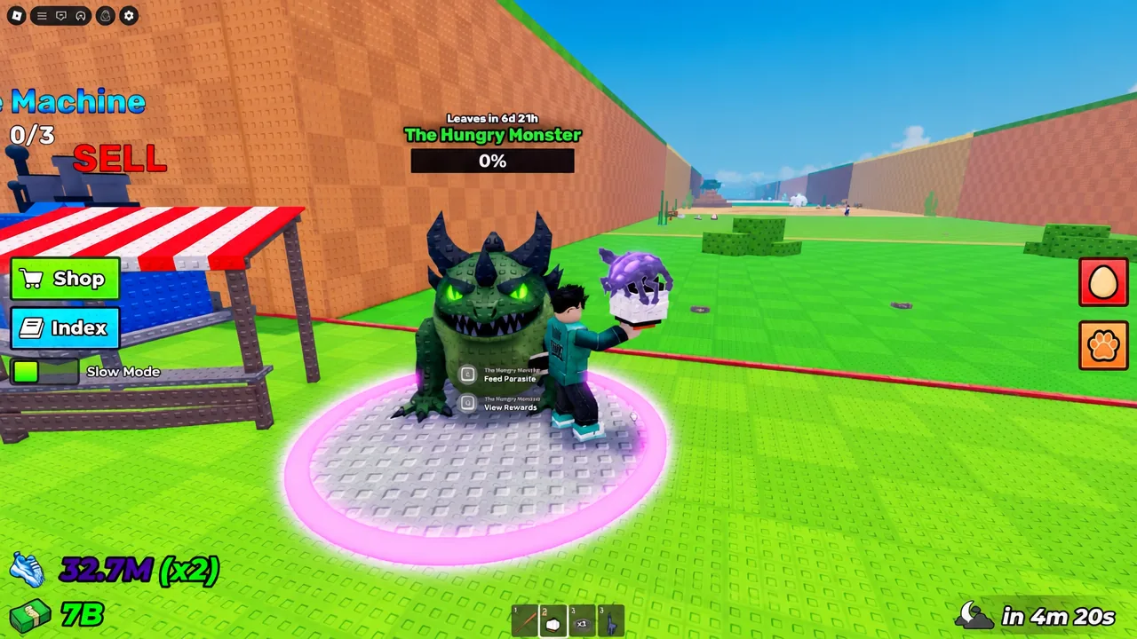 The Feed Parasite option highlighted on the Hungry Monster prompt in Steal an Egg
