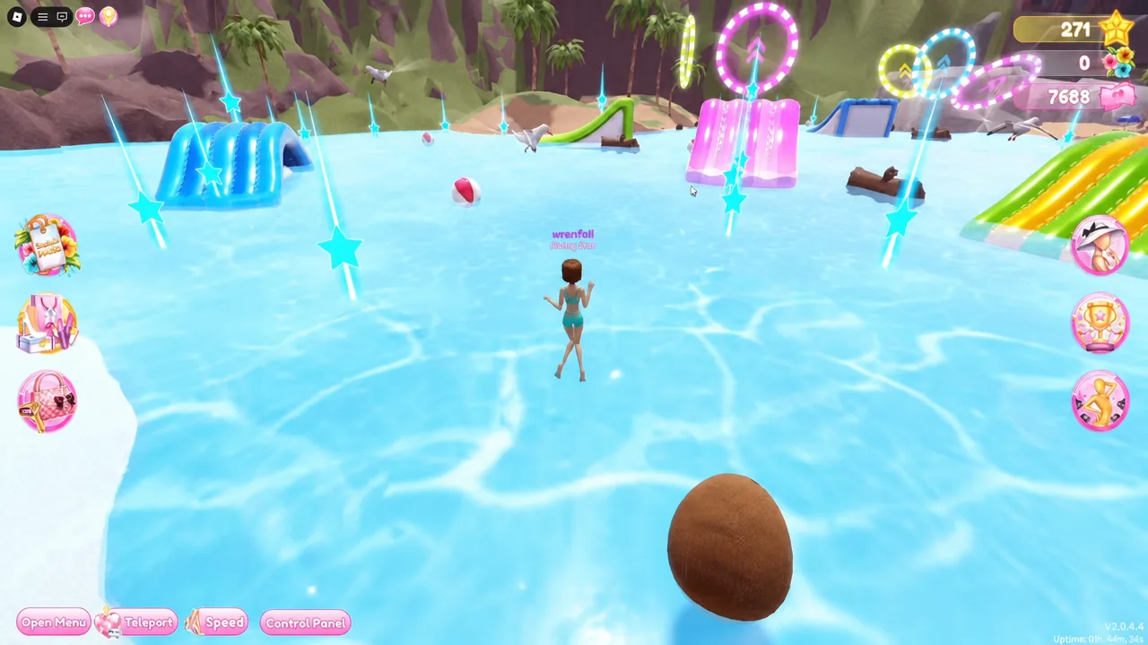 Avatar swimming in the beach pool beside the green water slide