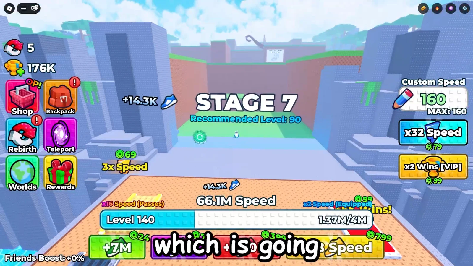 Stage 7 gameplay showing 66.1M Speed and Level 140 progress while speed increases