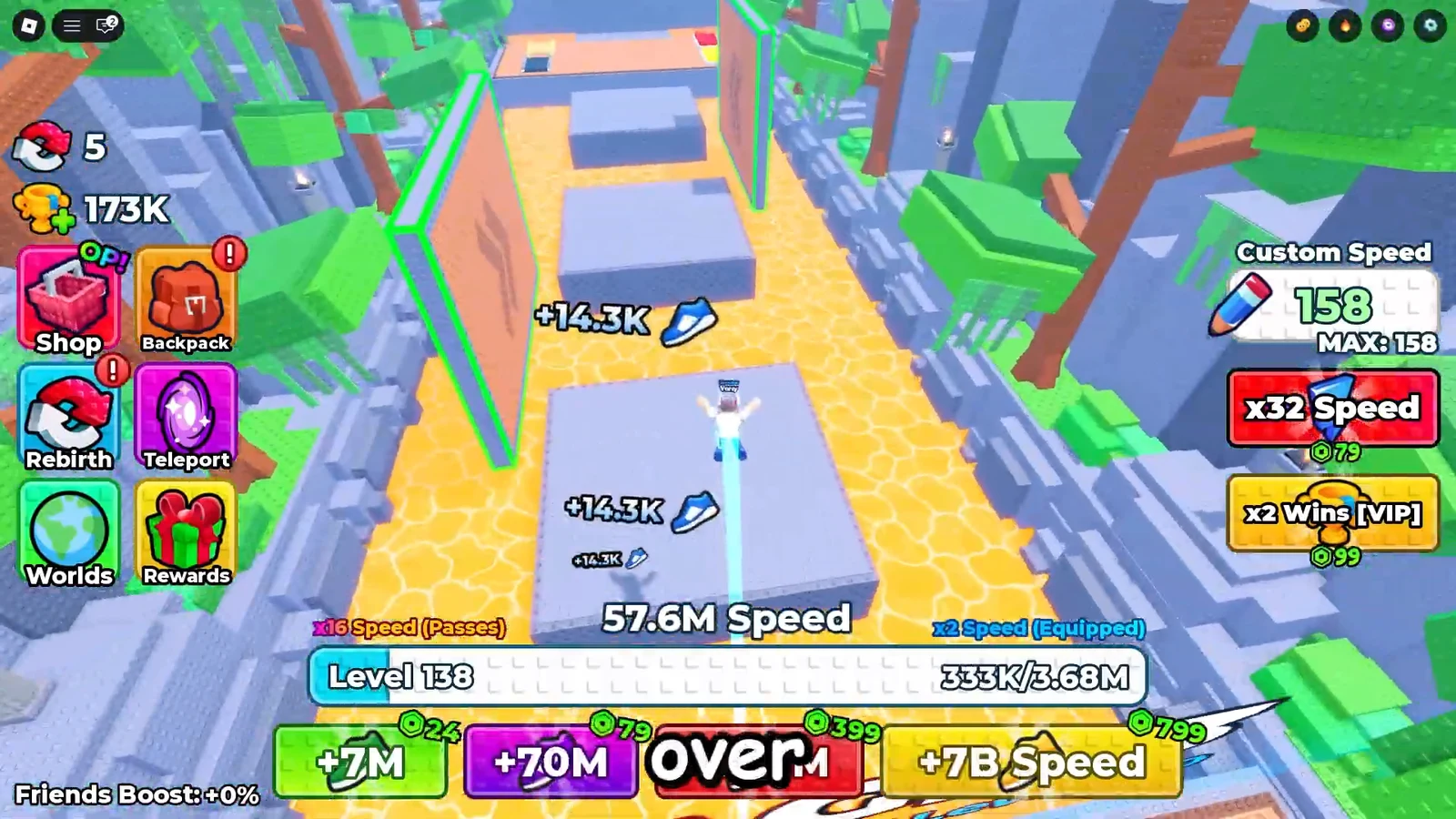 Player running across platforms while earning +14.3K Speed at Stage 3
