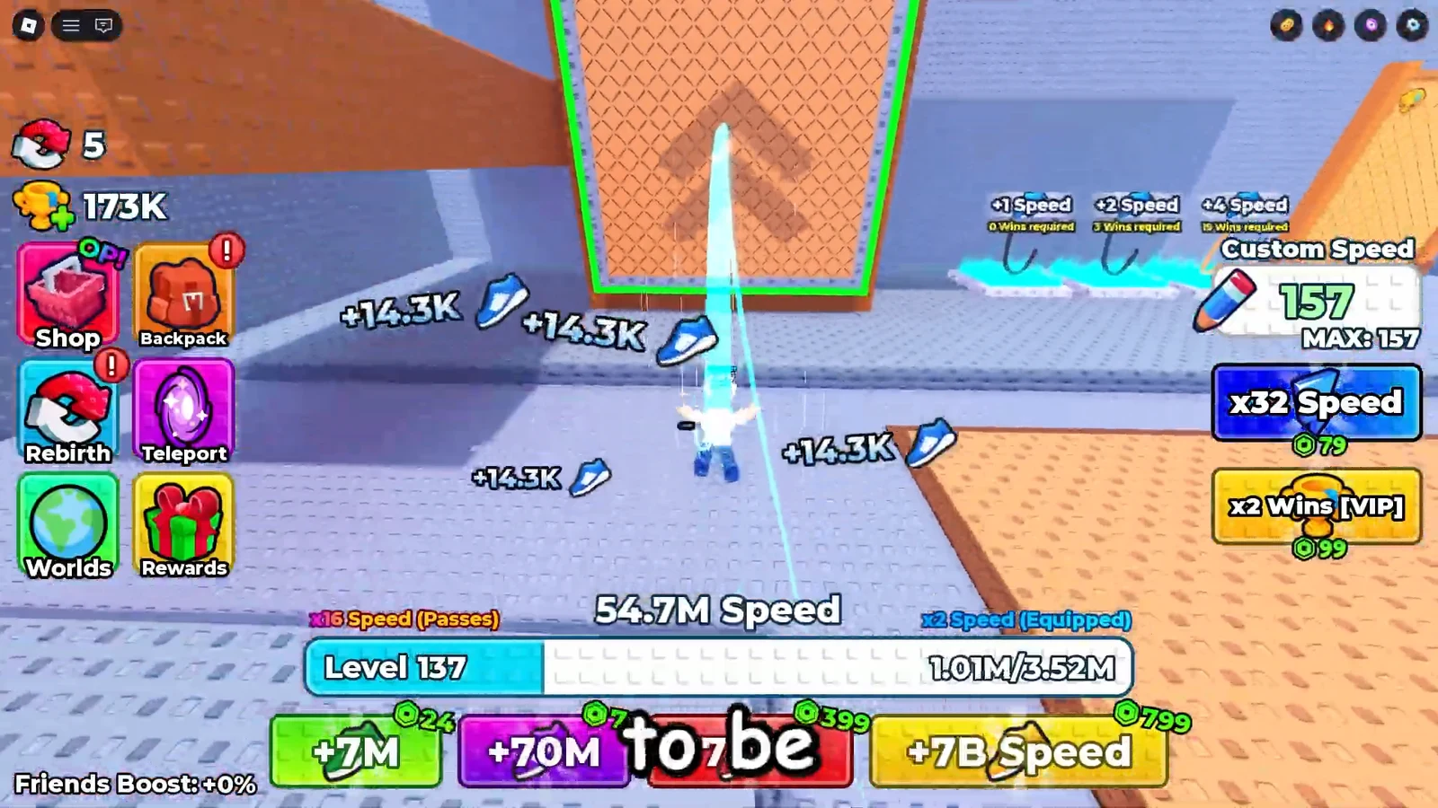 Custom Speed panel showing x32 Speed active while the character runs to build speed