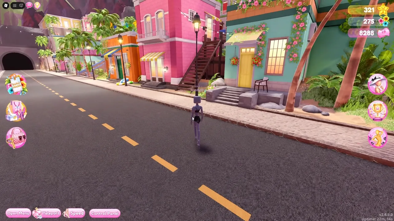 Player character walking the outdoor path while searching for lantern spots