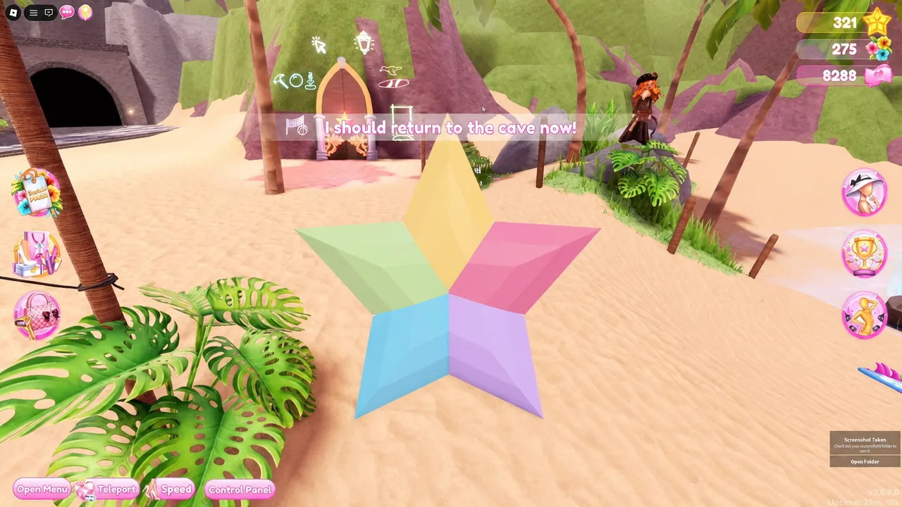 On-screen prompt telling the player to return to the cave after collecting every gem