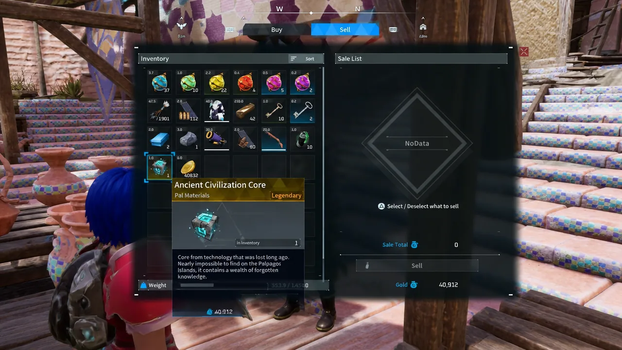 Highlighting an Ancient Civilization Core in an inventory in Palworld