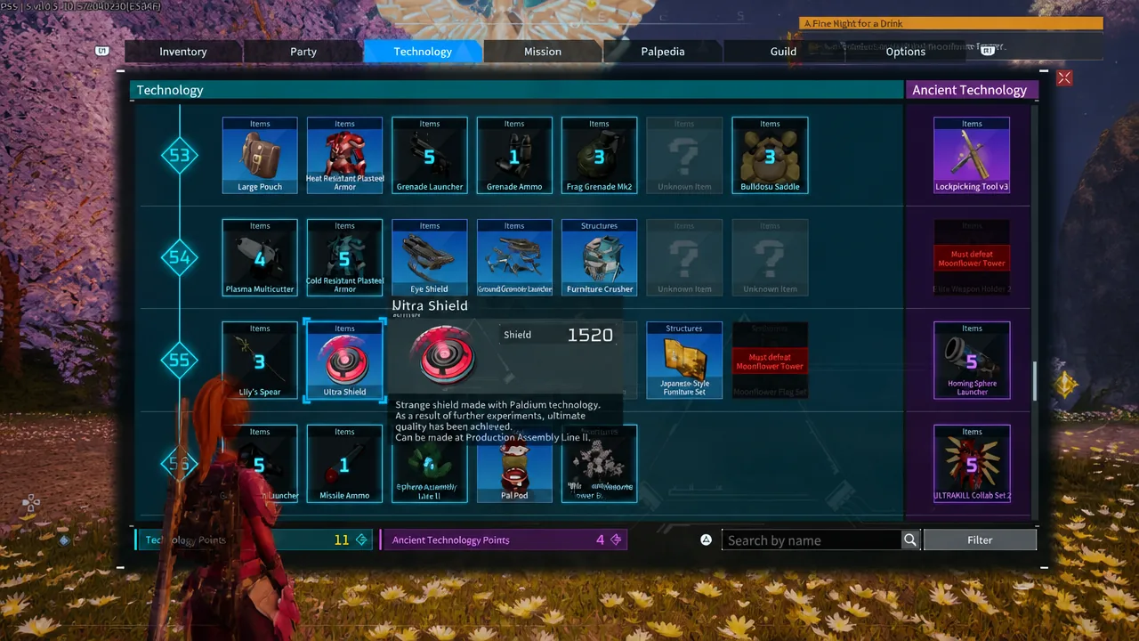 Unlocking the Ultra Shield in the Technology tree in Palworld