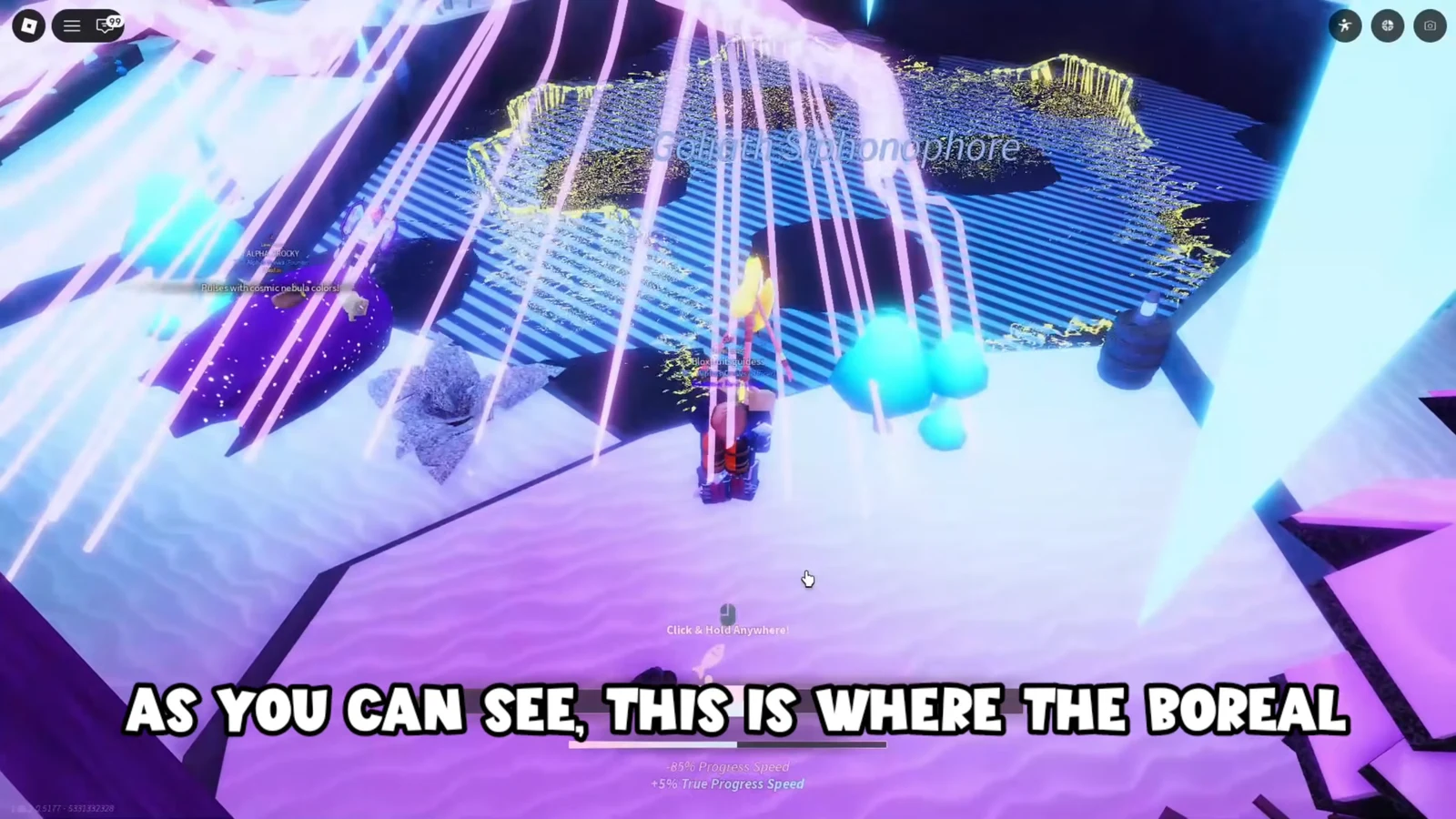 Avatar fishing in the glowing Boreal Hollow pool as the on-screen progress bar advances
